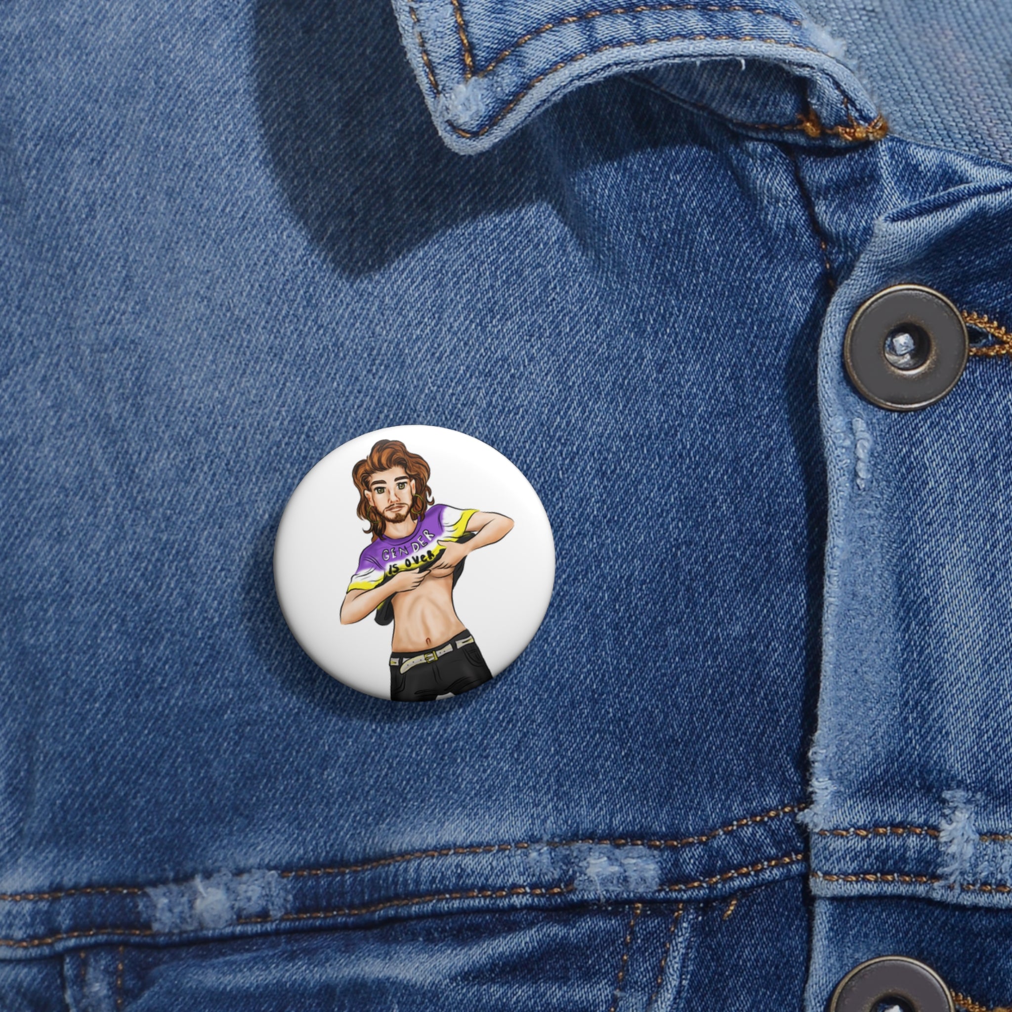 Gender Is Over Pin Button – Gender-Free, Inclusive LGBTQIA+ Art, Glossy Metal, Multiple Sizes | Voce Lindx