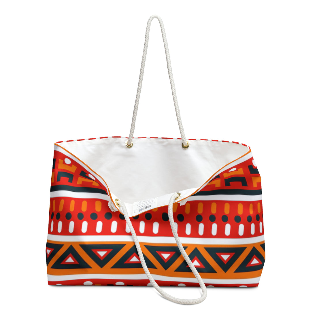 Red &amp; Orange African-Inspired Weekender Bag – Oversized, Durable Polyester, Rope Handles | Inclusive Travel Tote | Voce Lindx