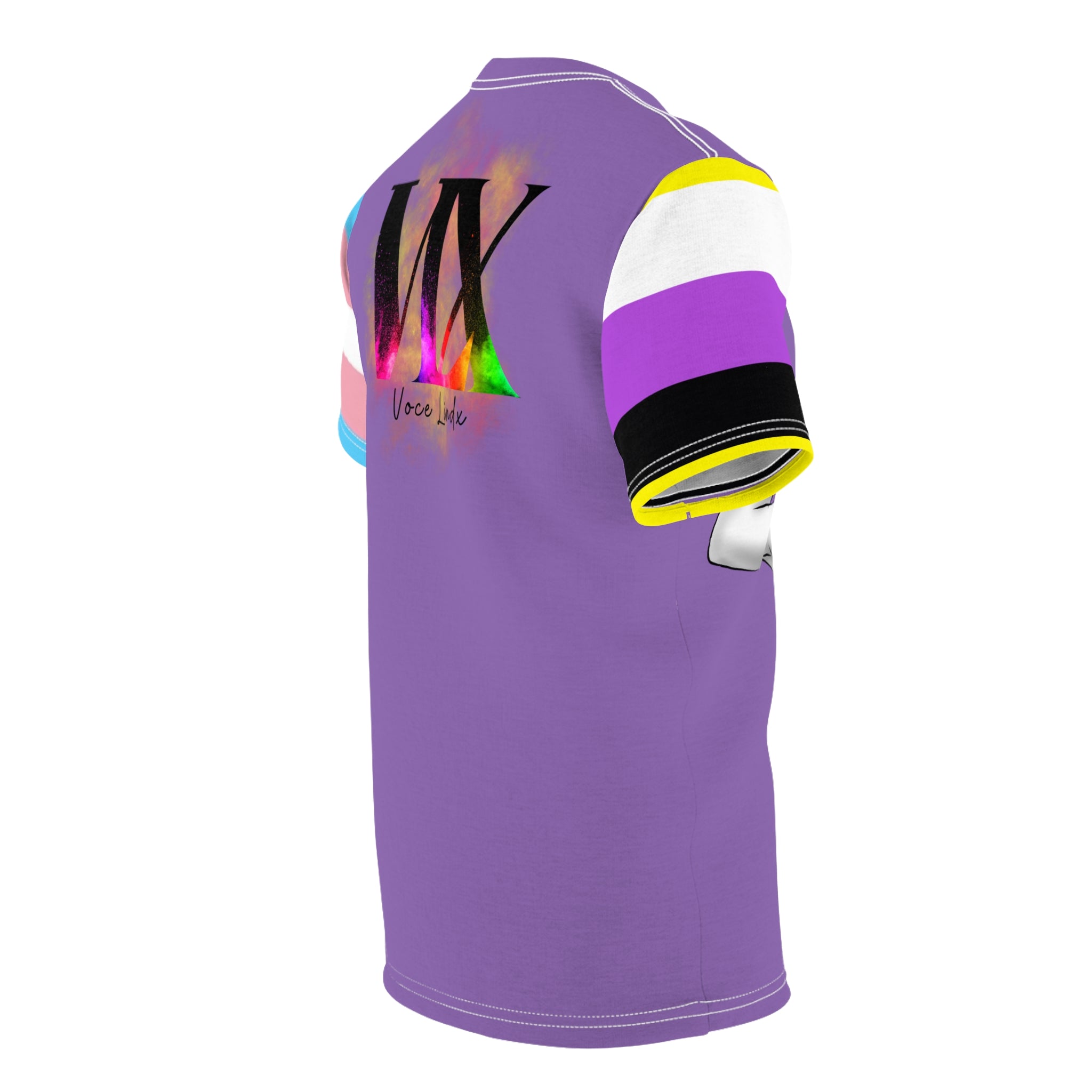HE Gender-Free Pride Tee – Trans &amp; Nonbinary Flag Sleeves, Inclusive LGBTQIA+ Fashion | Voce Lindx