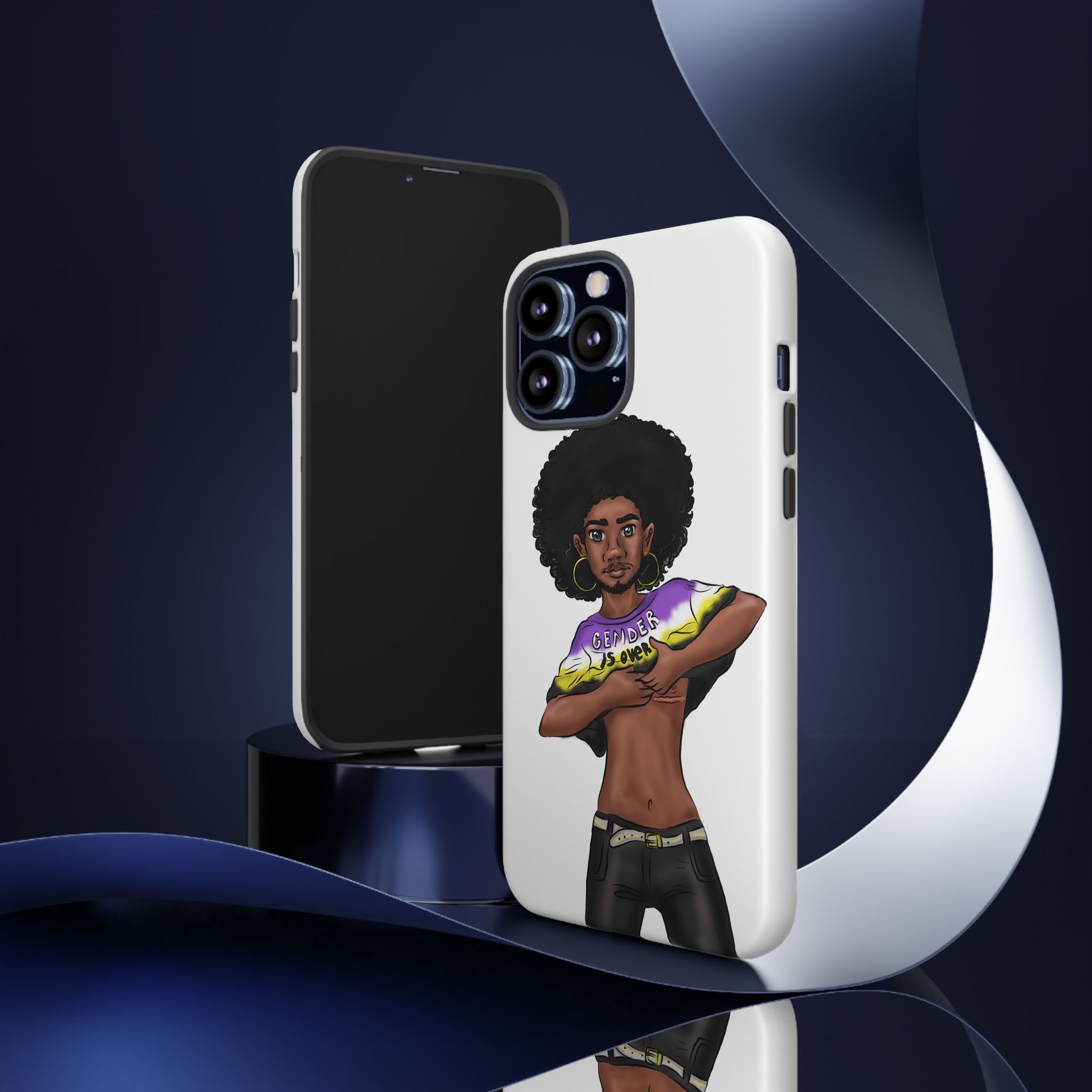 Gender Is Over Tough Phone Case – Gender-Free, Black Representation Art, Dual Layer Protection | Voce Lindx