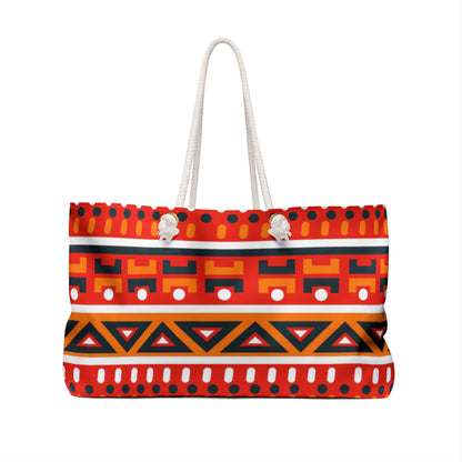Red &amp; Orange African-Inspired Weekender Bag – Oversized, Durable Polyester, Rope Handles | Inclusive Travel Tote | Voce Lindx