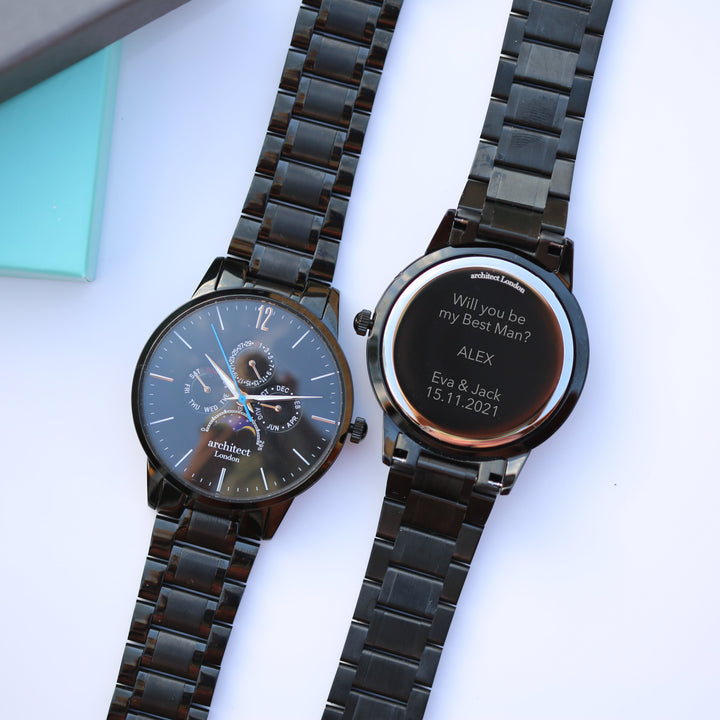 Personalised Architect Apollo Watch - Black Dial, Modern Engraving Custom Gift