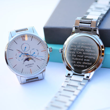 Personalised Architect Apollo Watch – White Dial, Modern Engraving | Custom Engraved Gift