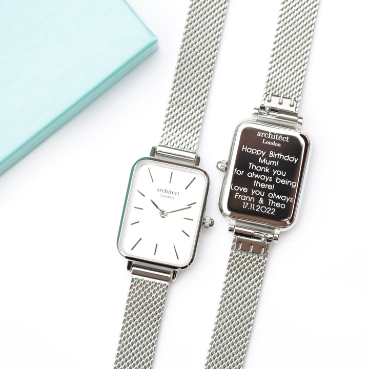 Personalised Architect Lille Watch - Cloud Silver, Modern Engraving Keepsake