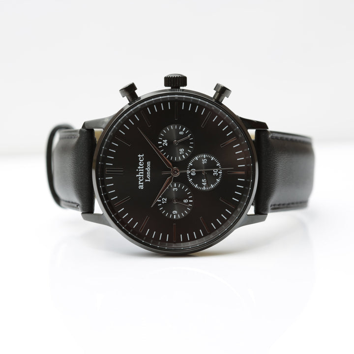 Personalised Architect Motivator Watch - Black Dial, Black Strap, Modern Engraving