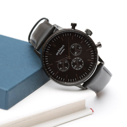 Personalised Architect Motivator Watch – Black Dial, Black Strap, Modern Engraving