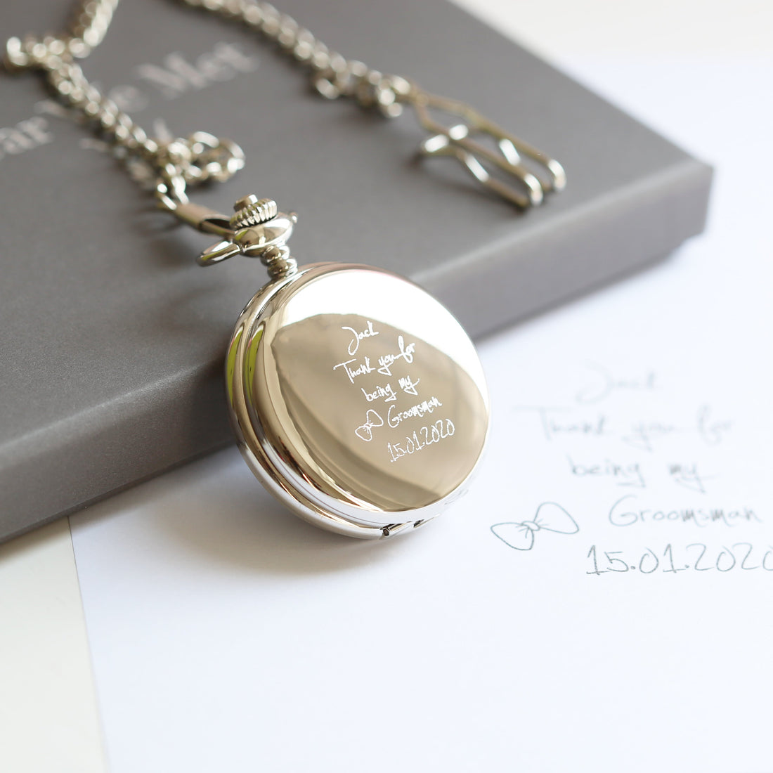 Personalised dual-opening pocket watch, own handwriting – Voce Lindx
