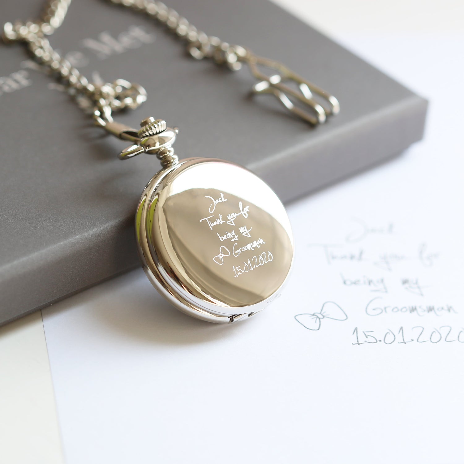 Personalised dual-opening pocket watch, own handwriting – Voce Lindx