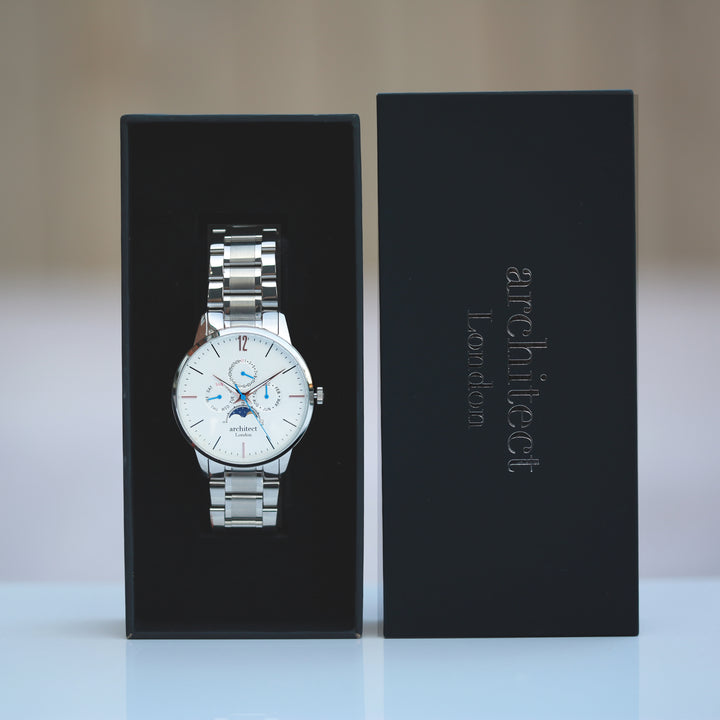 Personalised Architect Apollo Watch – White Dial, Modern Engraving | Custom Engraved Gift