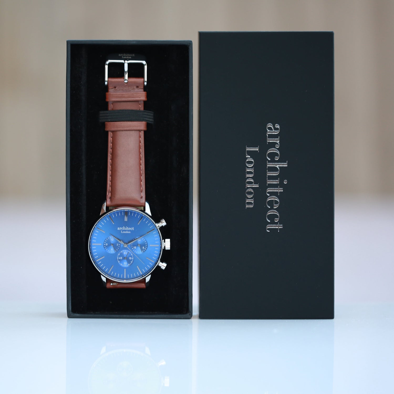 Personalised Architect Motivator Chronograph Watch – Walnut Strap, Modern Engraving
