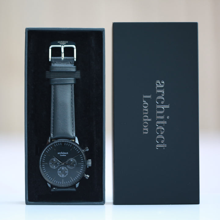Personalised Architect Motivator Watch – Black Dial, Black Strap, Modern Engraving