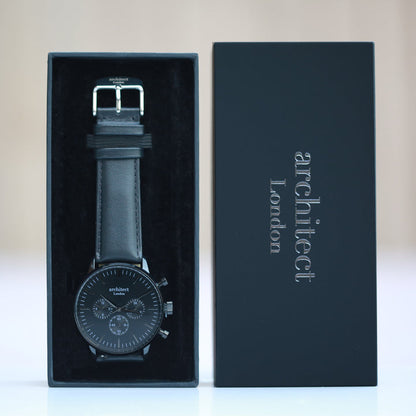 Personalised Architect Motivator Watch – Black Dial, Black Strap, Modern Engraving