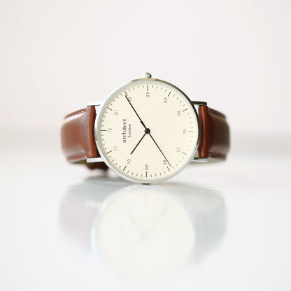 Personalised Architect Zephyr walnut strap watch, engraved – Voce Lindx