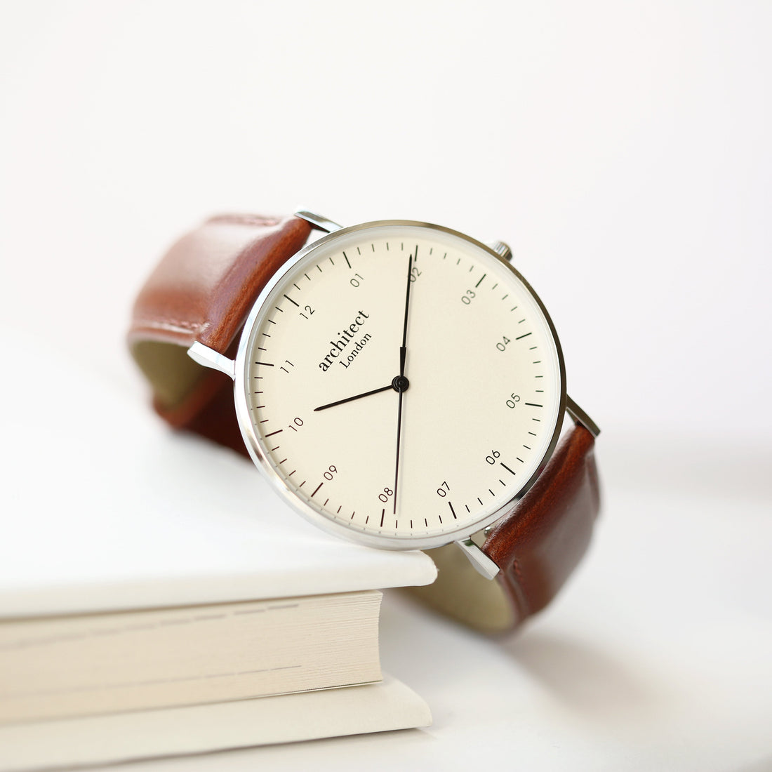 Personalised Architect Zephyr Watch - Walnut Strap, Own Handwriting Engraving Keepsake