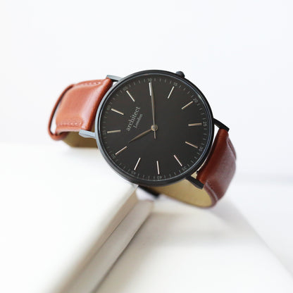 Personalised minimalist watch with walnut strap, own handwriting engraving