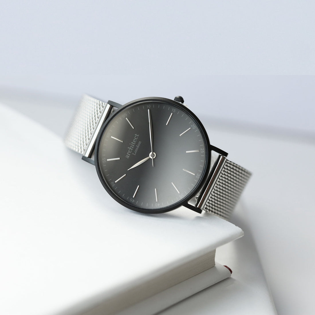 Personalised Minimalist Watch - Steel Silver Mesh, Custom Engraving Keepsake