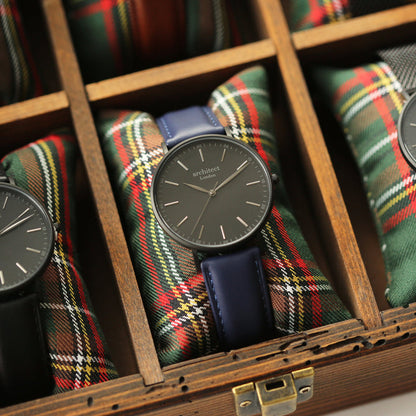Personalised Minimalist Watch – Admiral Blue Strap, Modern Engraving | Custom Engraved Gift