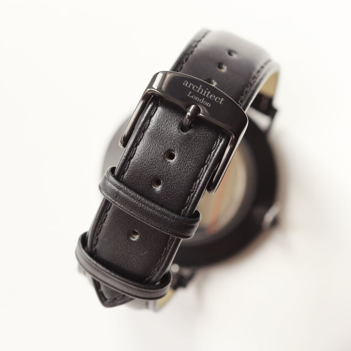Personalised Minimalist Watch – Jet Black Strap, Modern Engraving | Custom Engraved Gift
