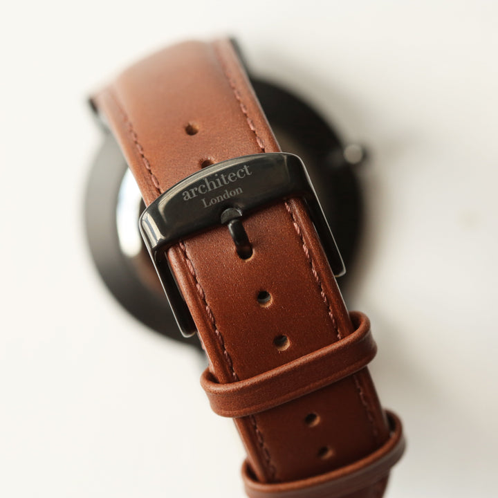 Personalised Minimalist Watch – Walnut Strap, Modern Engraving | Custom Engraved Gift