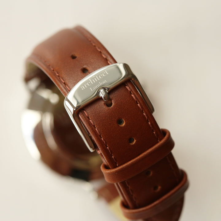 Personalised Architect Zephyr Watch – Walnut Strap, Modern Engraving | Custom Engraved Gift
