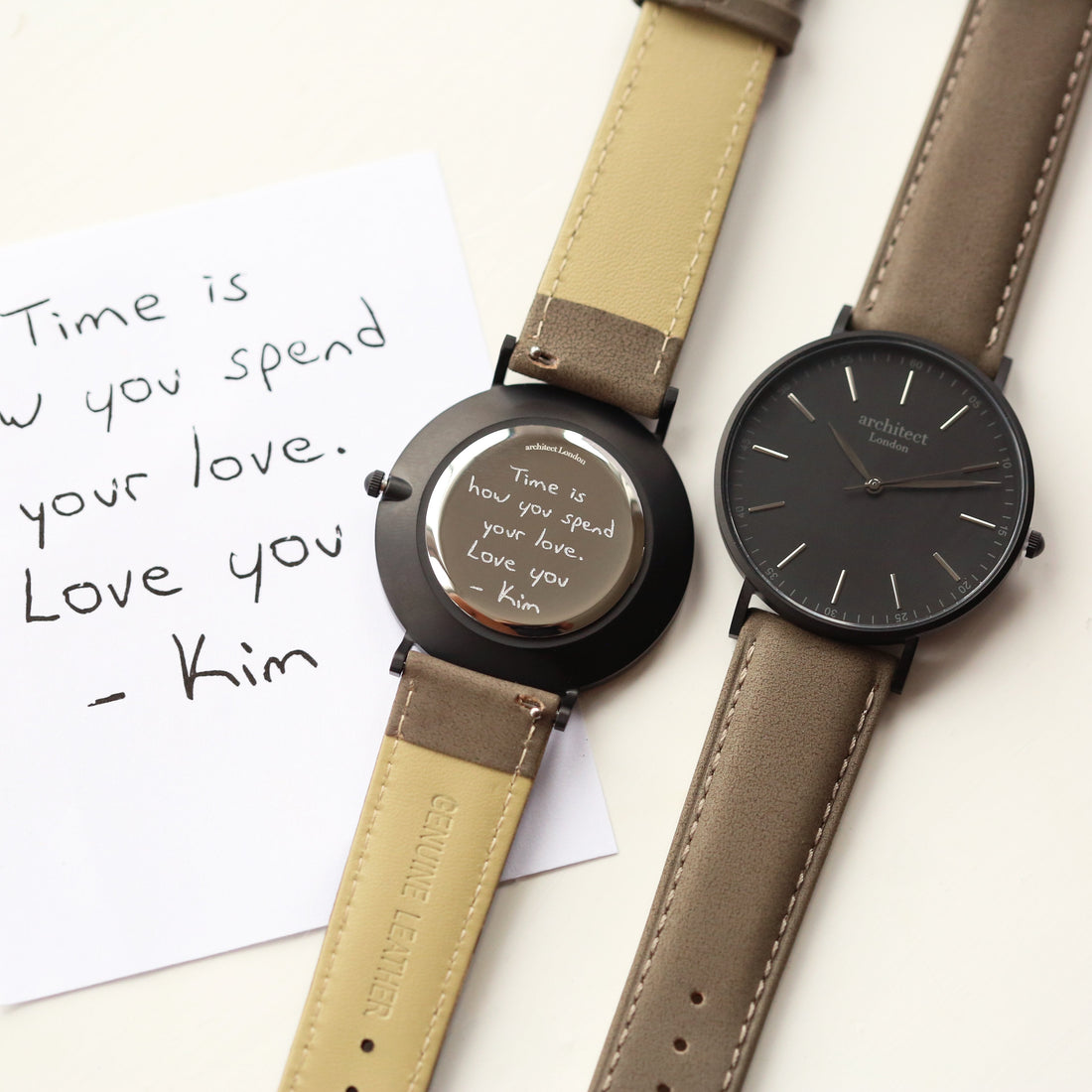 Personalised Minimalist Watch - Urban Grey Strap, Own Handwriting Engraving Keepsake