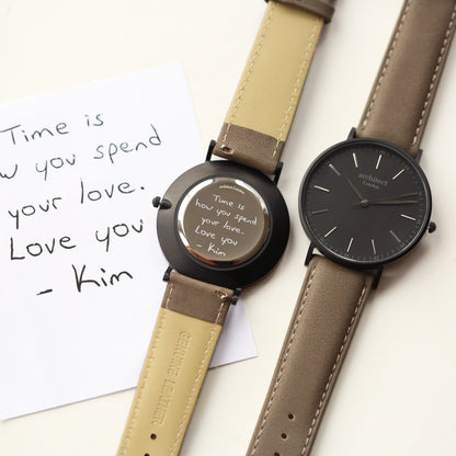 Personalised Minimalist Watch - Urban Grey Strap, Own Handwriting Engraving Keepsake