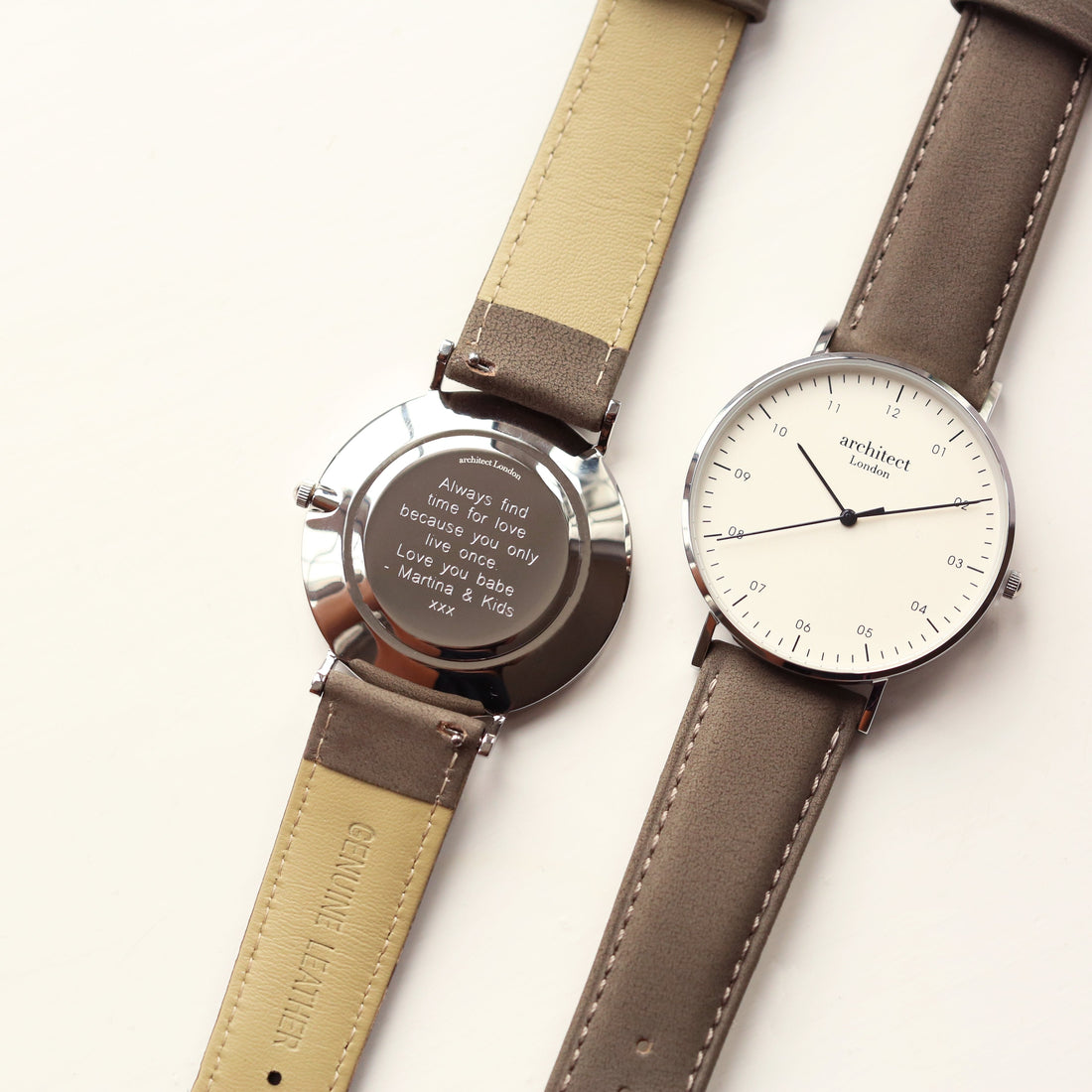 Personalised Architect Zephyr Watch - Urban Grey Strap, Custom Engraving Keepsake
