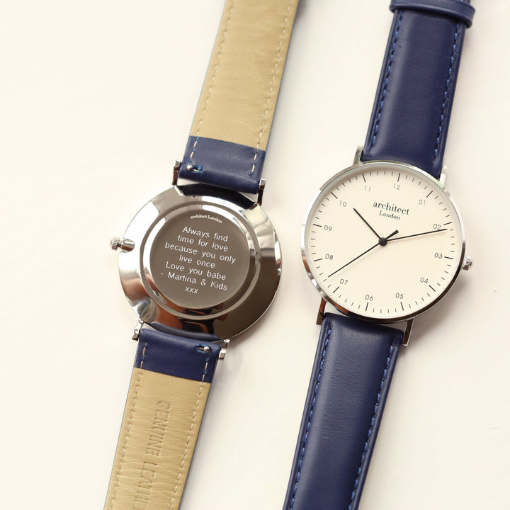 Personalised Architect Zephyr Watch - Admiral Blue Strap, Custom Engraving Keepsake