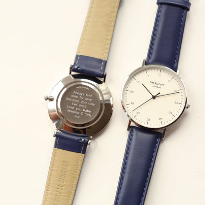 Personalised Architect Zephyr Watch - Admiral Blue Strap, Custom Engraving Keepsake