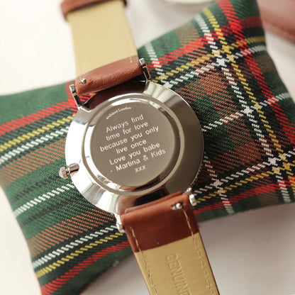 Personalised Architect Zephyr Watch – Walnut Strap, Modern Engraving | Custom Engraved Gift