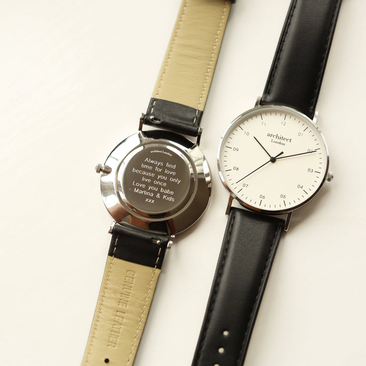 Personalised Architect Zephyr Watch – Jet Black Strap, Modern Engraving | Custom Engraved Gift