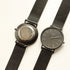Personalised minimalist watch with pitch black mesh strap and engraving
