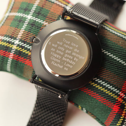 Personalised Minimalist watch with pitch black mesh strap – Voce Lindx