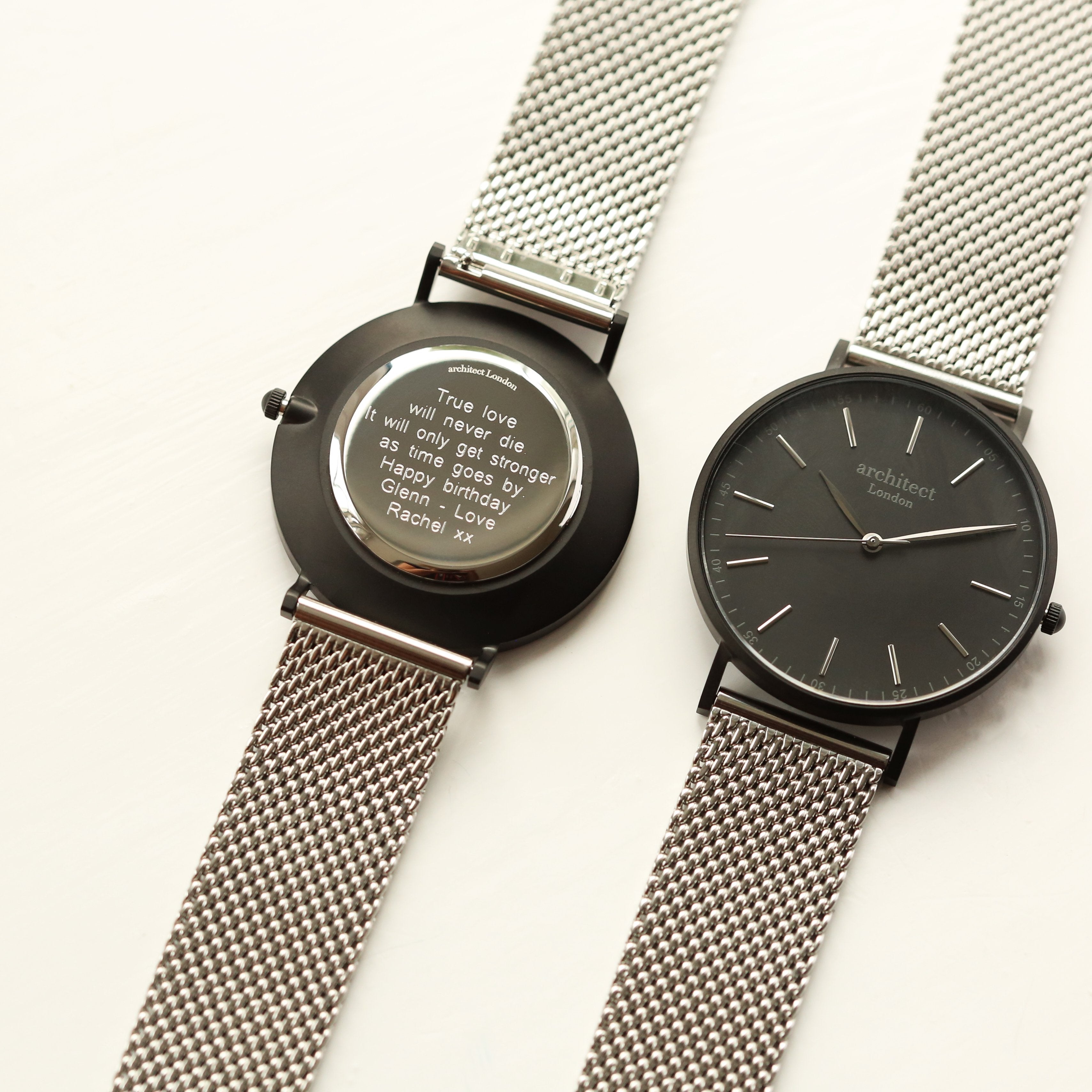 Personalised Minimalist watch with steel silver mesh strap – Voce Lindx