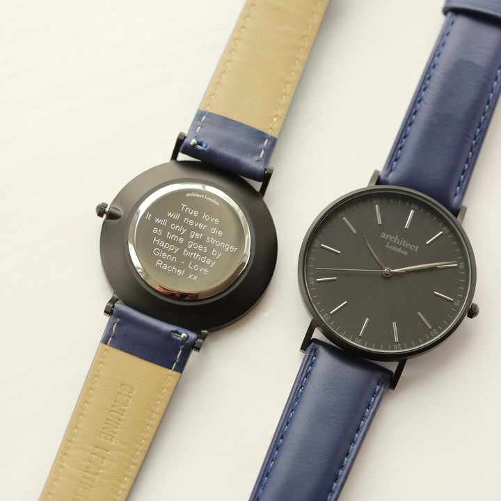 Personalised Minimalist Watch - Admiral Blue Strap, Custom Engraving Keepsake