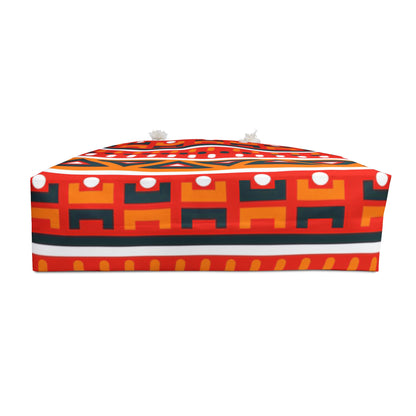 Red &amp; Orange African-Inspired Weekender Bag – Oversized, Durable Polyester, Rope Handles | Inclusive Travel Tote | Voce Lindx