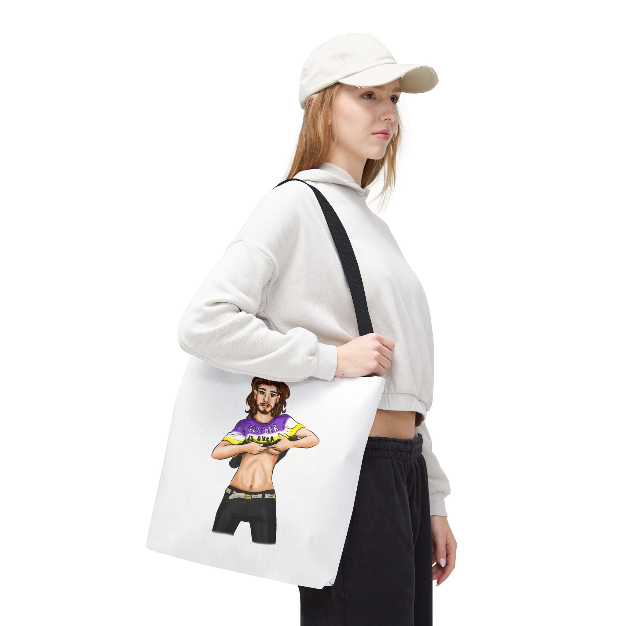 Nonbinary Pride Tote Bag – “Gender Is Over” Art, Durable Polyester, Multiple Sizes | Inclusive LGBTQIA+ Accessory | Voce Lindx