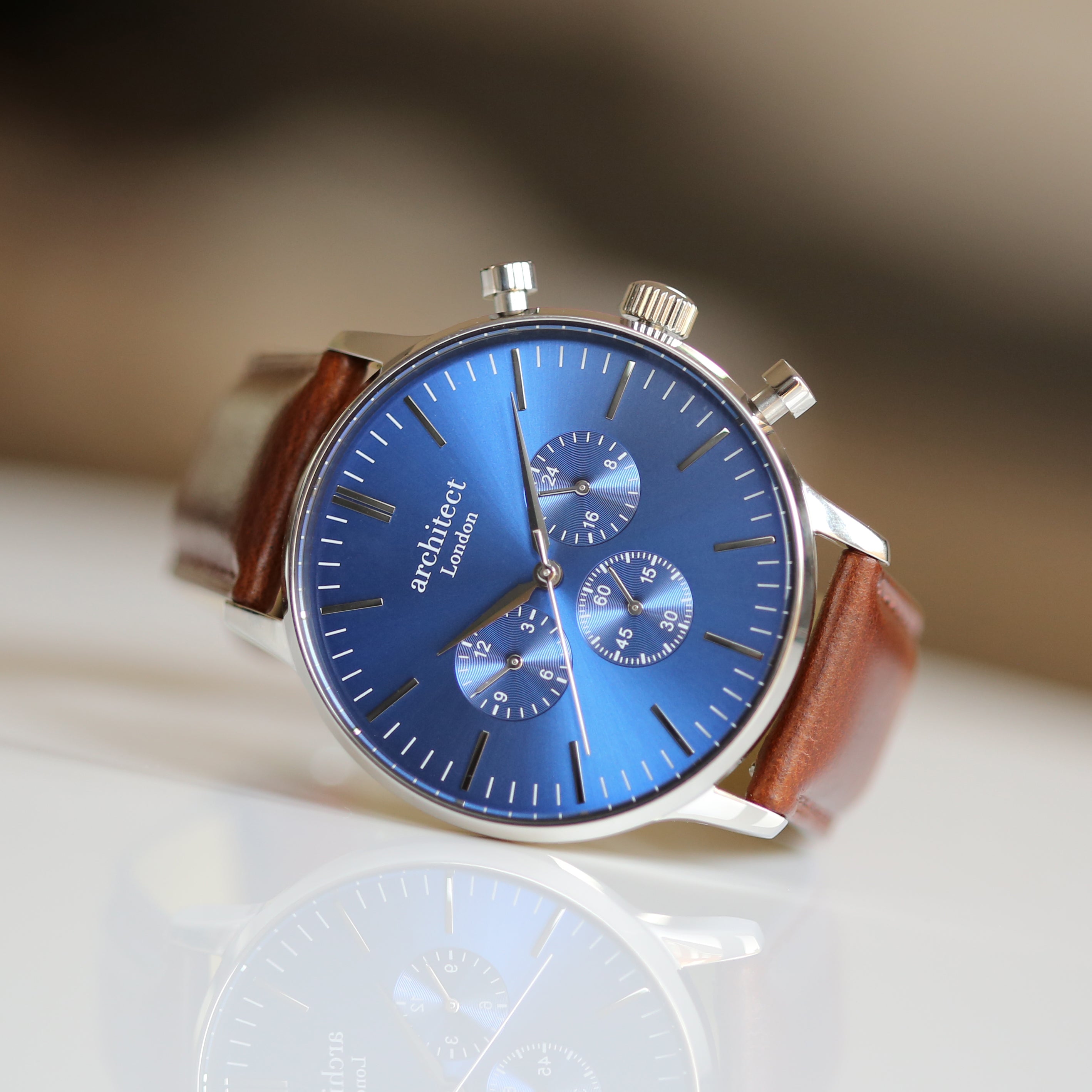 Personalised Architect Motivator chronograph watch with blue dial, own handwriting
