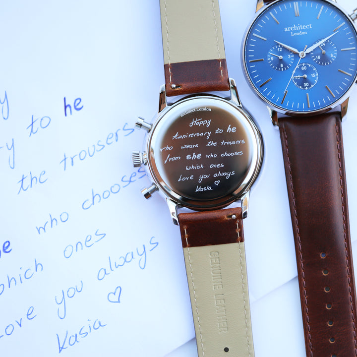 Personalised Architect Motivator Chronograph Watch - Blue Dial, Own Handwriting