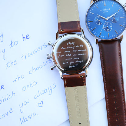 Personalised Architect Motivator Chronograph Watch – Blue Dial, Own Handwriting Engraving