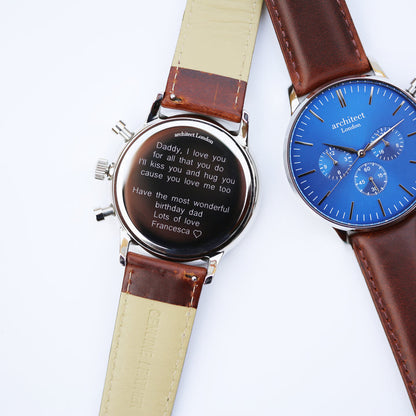 Personalised Architect Motivator Chronograph Watch – Walnut Strap, Modern Engraving