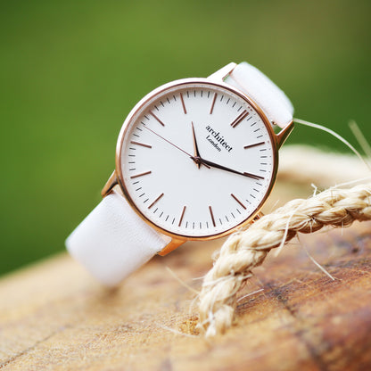 Personalised Architect Blanc watch with white strap
