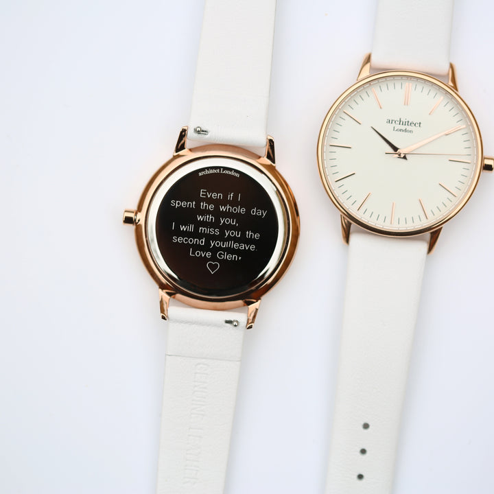 Personalised Architect Blanc Watch - White Strap, Modern Engraving Keepsake