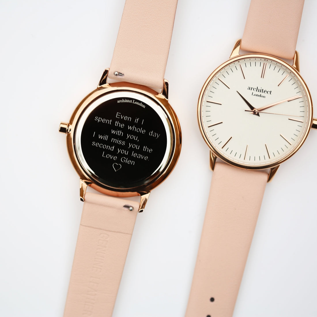 Personalised Architect Blanc Watch - Light Pink Strap, Custom Engraving Keepsake