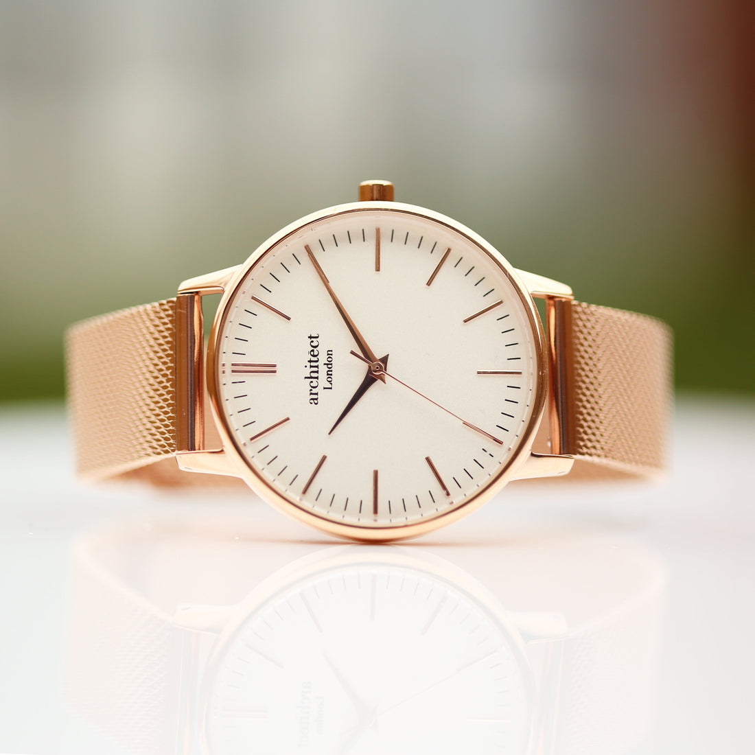 Personalised Architect Blanc Watch - Rose Gold Mesh Strap, Custom Engraving Keepsake