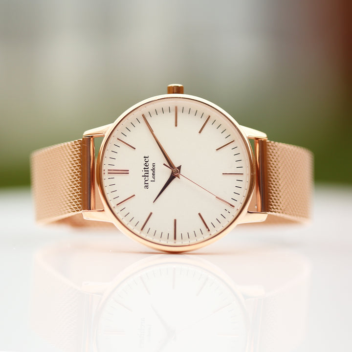 Personalised Architect Blanc Watch - Rose Gold Mesh, Own Handwriting Engraving Keepsake