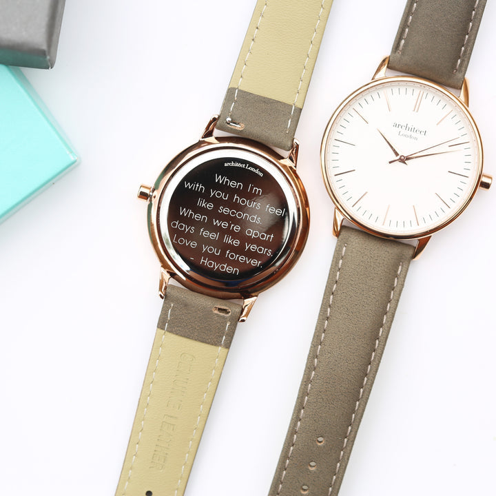 Personalised Architect Blanc Watch - Light Grey Strap, Modern Engraving Keepsake