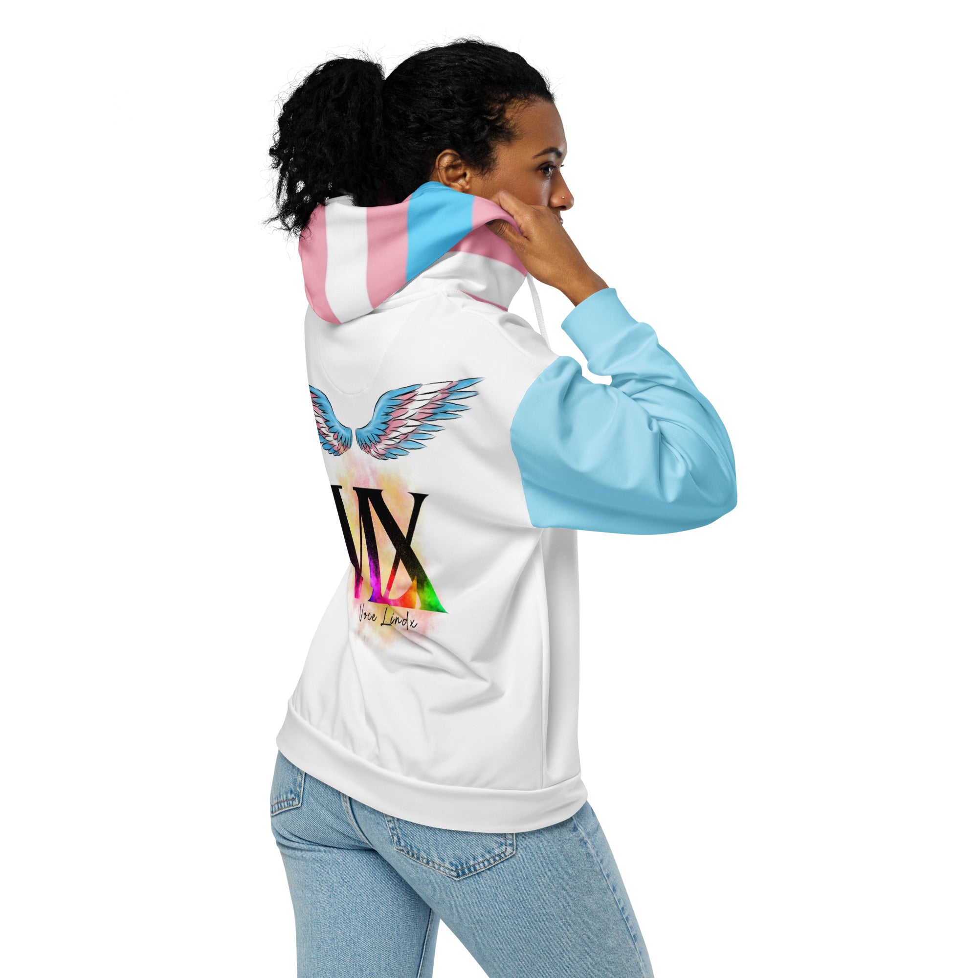 Transgender Flag Zip Hoodie – Soft Fleece, Metal Zip &amp; Front Pockets | Inclusive Pride Wear by Voce Lindx