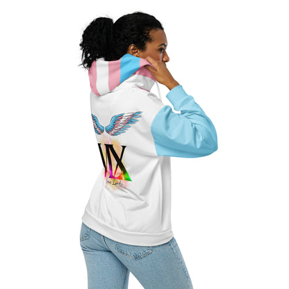 Transgender Flag Zip Hoodie – Soft Fleece, Metal Zip &amp; Front Pockets | Inclusive Pride Wear by Voce Lindx