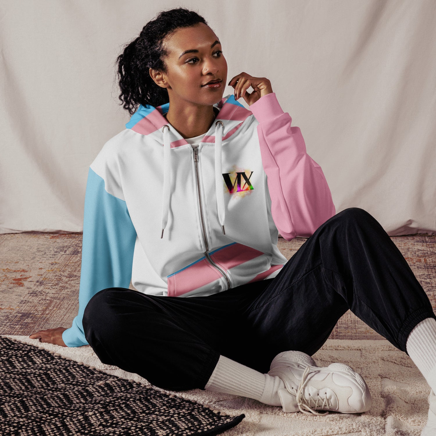 Transgender Flag Zip Hoodie – Soft Fleece, Metal Zip &amp; Front Pockets | Inclusive Pride Wear by Voce Lindx